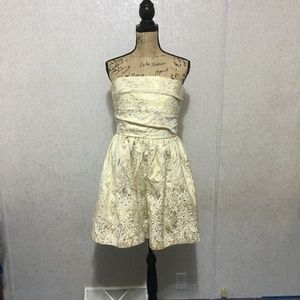 Strapless Dress Gold Pattern Prom Formal